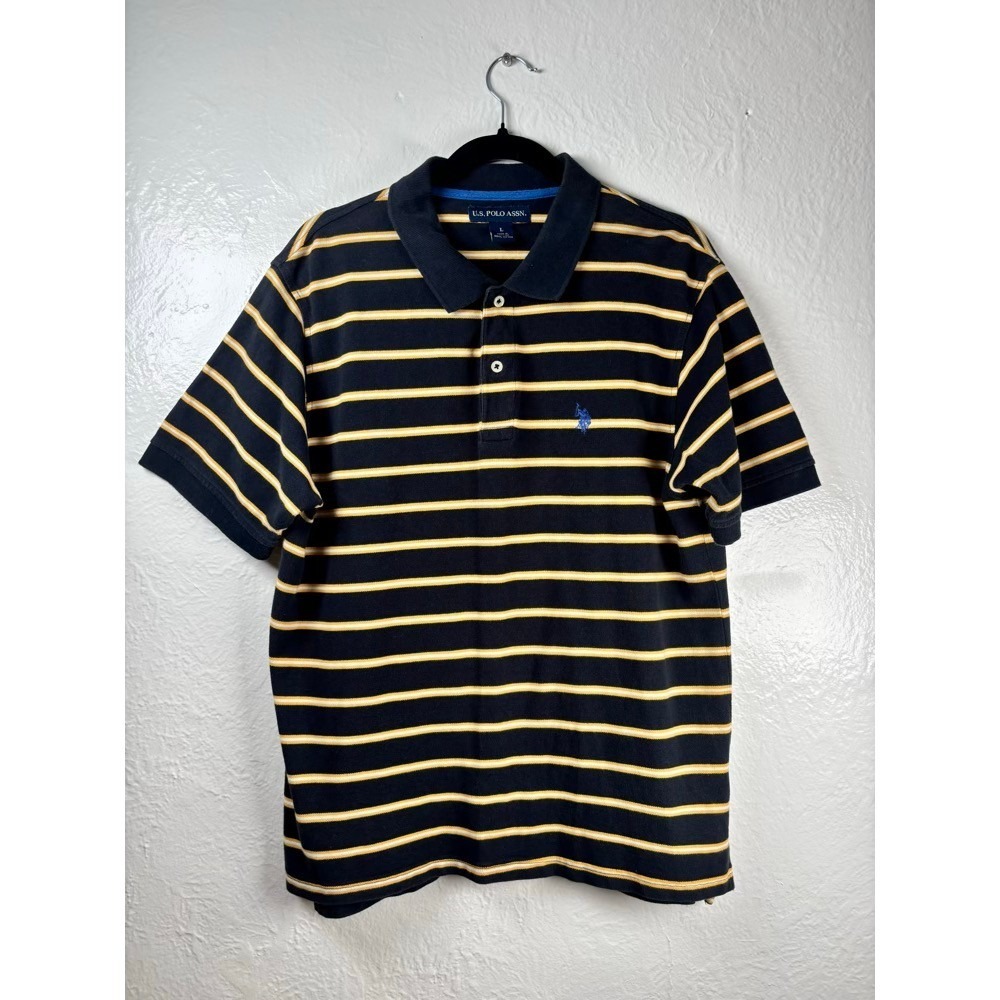 U.S. Polo Assn Polo Shirt Mens Large Yellow Striped Blokecore‎ Preppy Sporty